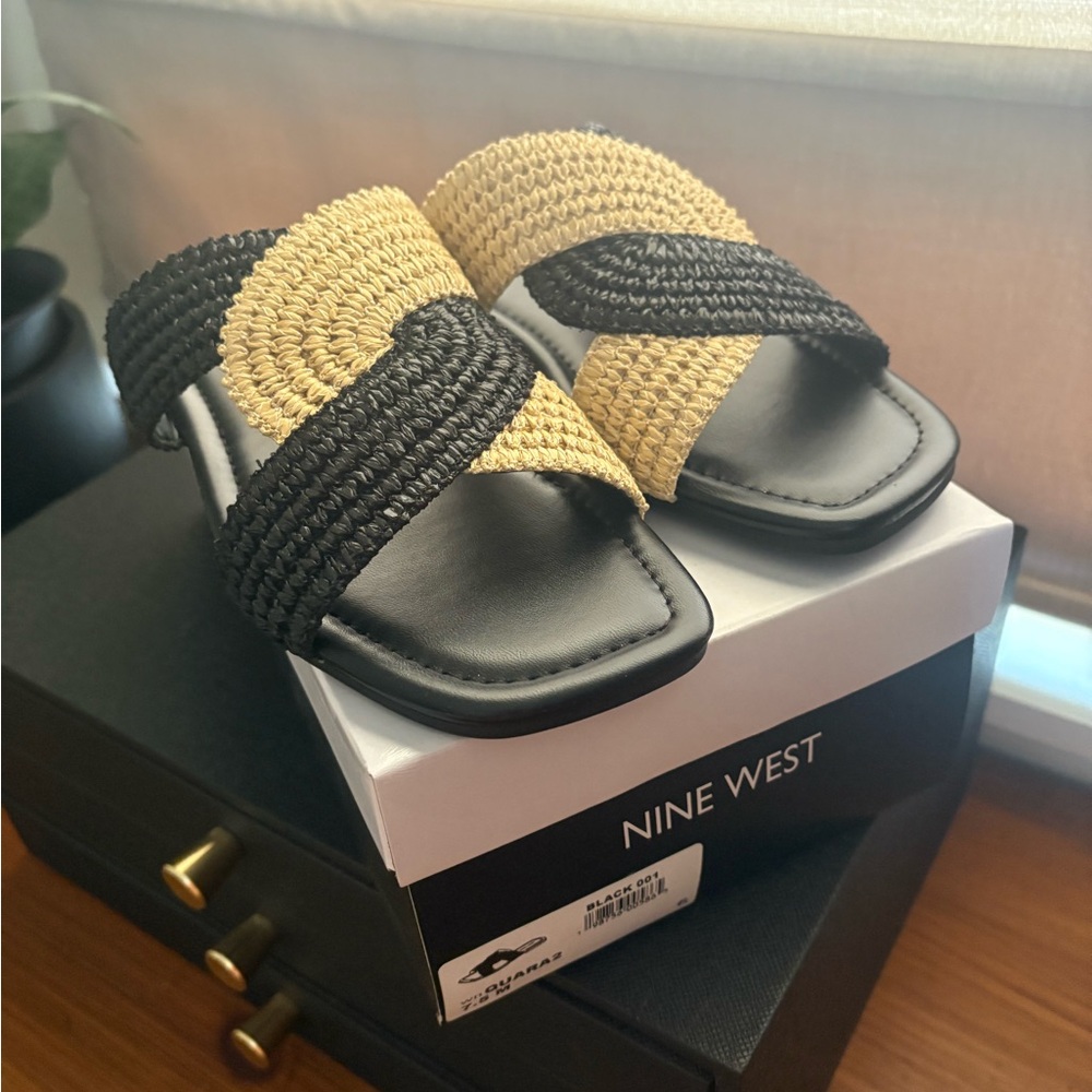 Nine West Black and Tan Braided Sandals